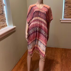 Do Everything In Love Multi-colored Ponch With Fringe On Bottom One Size